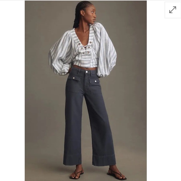 Frame Denim Denim - FRAME 70s Patch Pocket Crop Straight-Leg Jeans - Charcoal